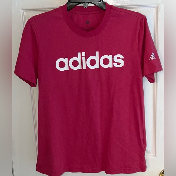 NWOT Women’s sz L Adidas 100% cotton dark pink short sleeve Tee T-shirt - Picture 2 of 5